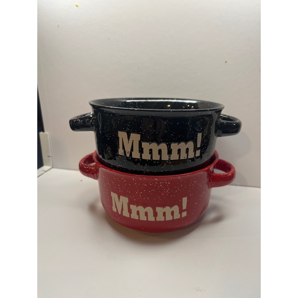 Mulberry Home Collection Mmm! Soup Bowls Set of 2 Red Black Speckled Ceramic 5in